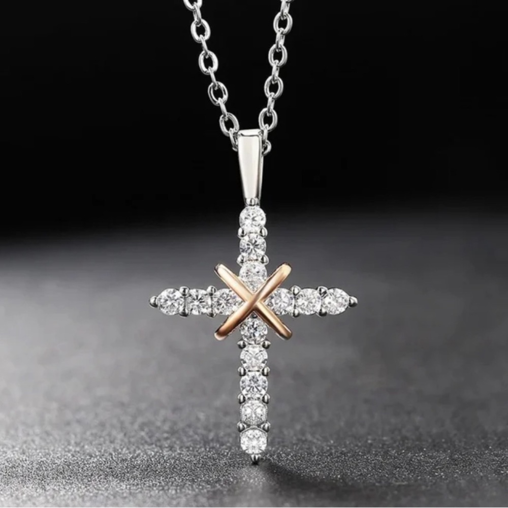 Hallmark Diamonds 14K White & Rose Gold 1.5 CT. T.W. Cross Pendant Necklace